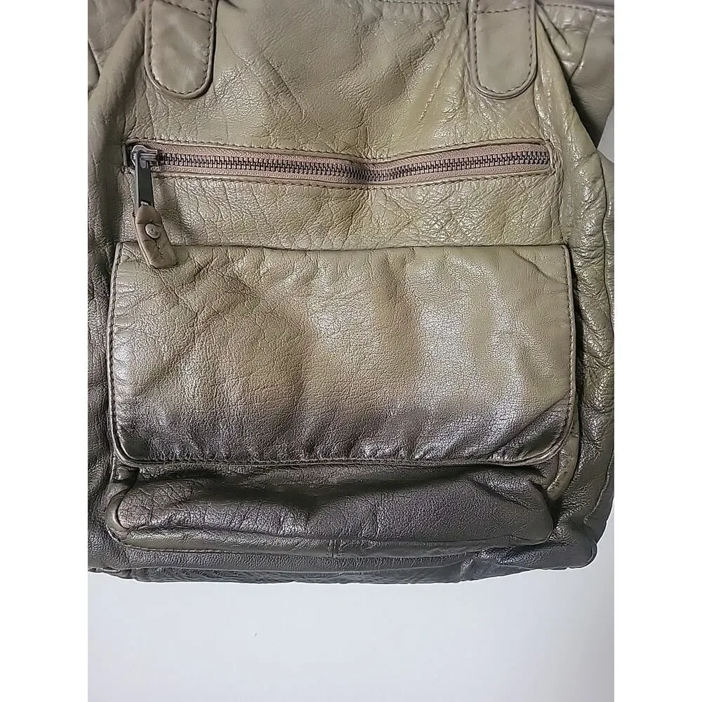 DENMARK DEPECHE ARMY GREEN DISTRESSED LEATHER LRG CROSSBODY SATCHEL SHOULDER BAG